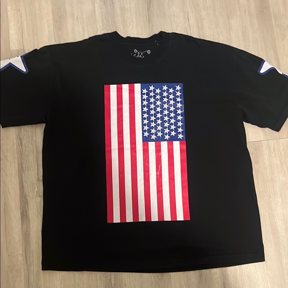 Black T-Shirt with American Flag Design